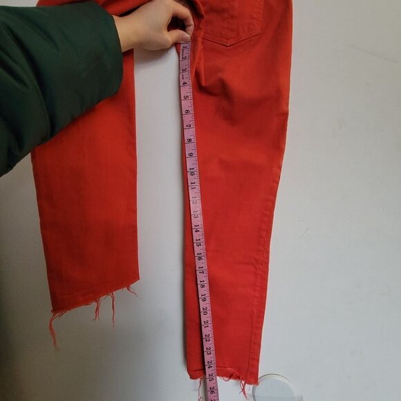 Rag & Bone Skinny Red Raw Distressed Hem Cropped Denim Jeans Pants Size 25 - Picture 8 of 13